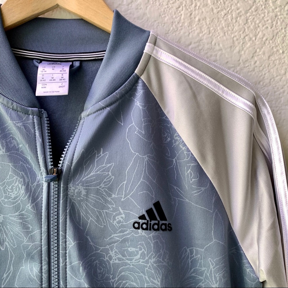 Adidas Blue & Gray Floral Embossed Track Jacket - Picture 5 of 8